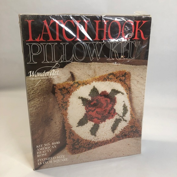 Wonders Other - WonderArt Latch Hook Pillow Kit American Beauty Rose Needlepoint 15 Inch